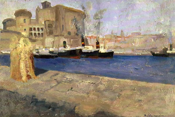 Nel porto di Napoli, anni venti, olio su cartone, cm 203x30, GAM Civica Galleria d’ Arte Moderna di Gallarate (VA)